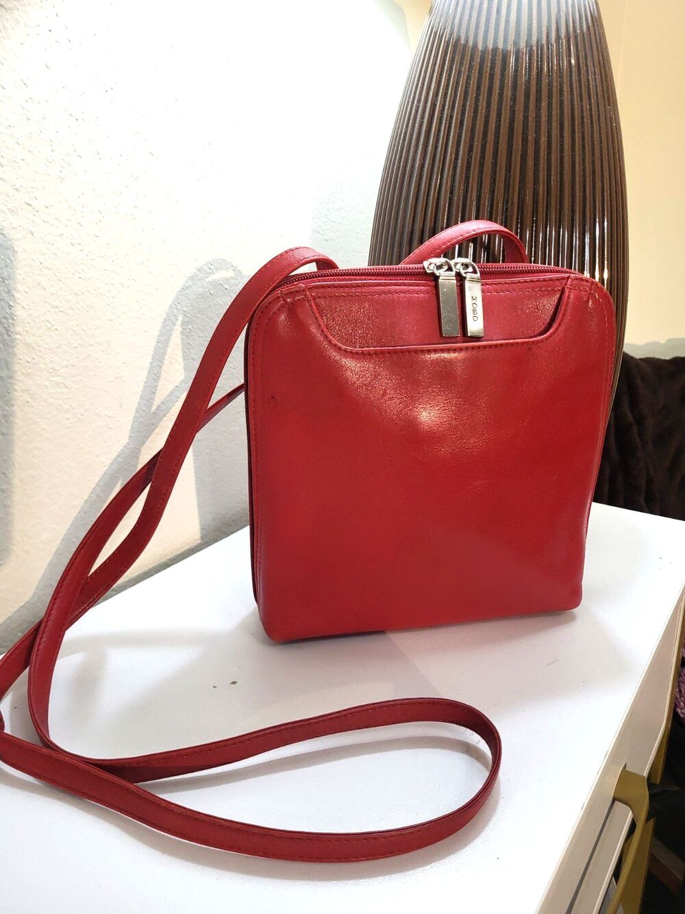 HOBO International Slim Lipstick Red Leather Zip Around Crossbody Organizer Bag